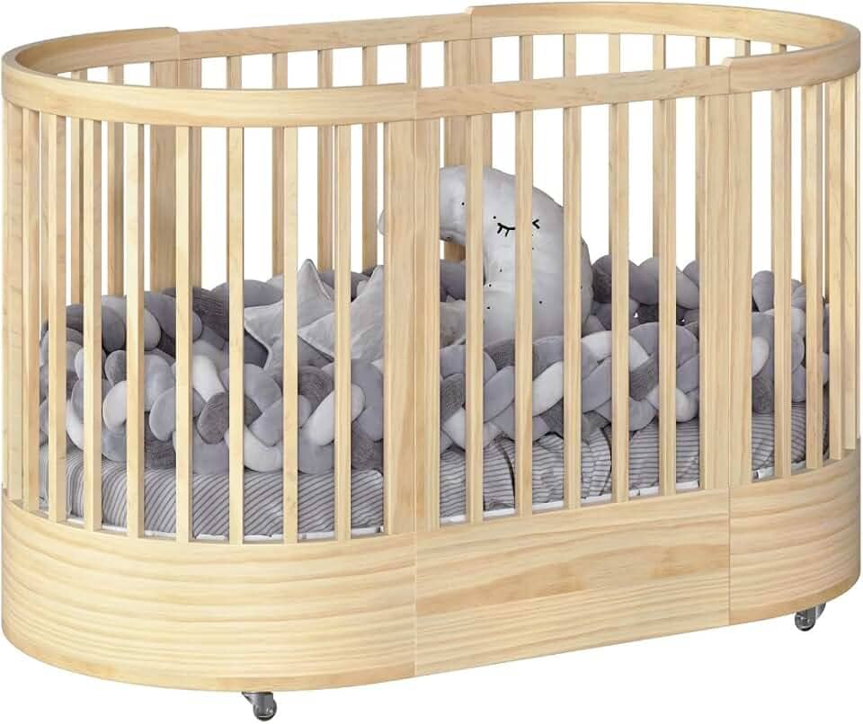 Berço Redondo 3 em 1 Divicar Wave: Evolutivo do Berço à Minicama, Design e Segurança para o Quarto do Bebê (NATURE)
