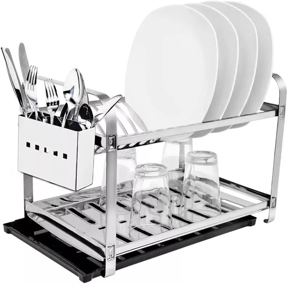 Escorredor de Louças 16 Pratos com Porta Talher Inox e Bandeja Mak-Inox 2216