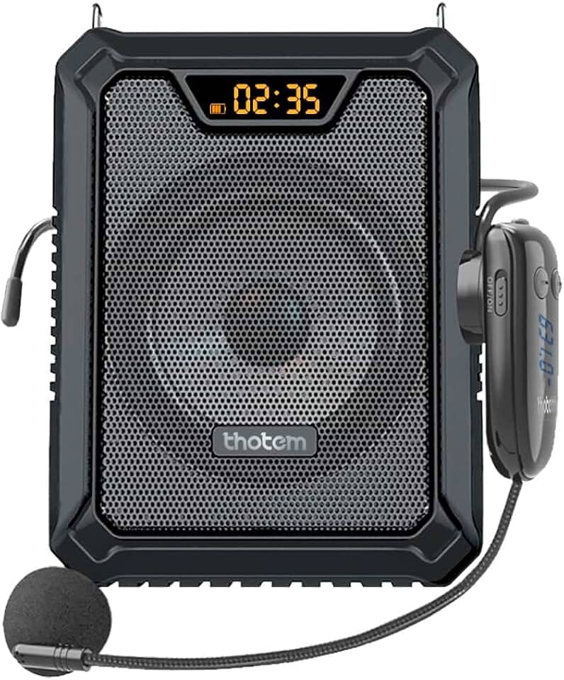Amplificador Profissional Portátil de Voz THOTEM A20, 25W de potência e acompanhado de 2 Microfones – O Kit do Professor
