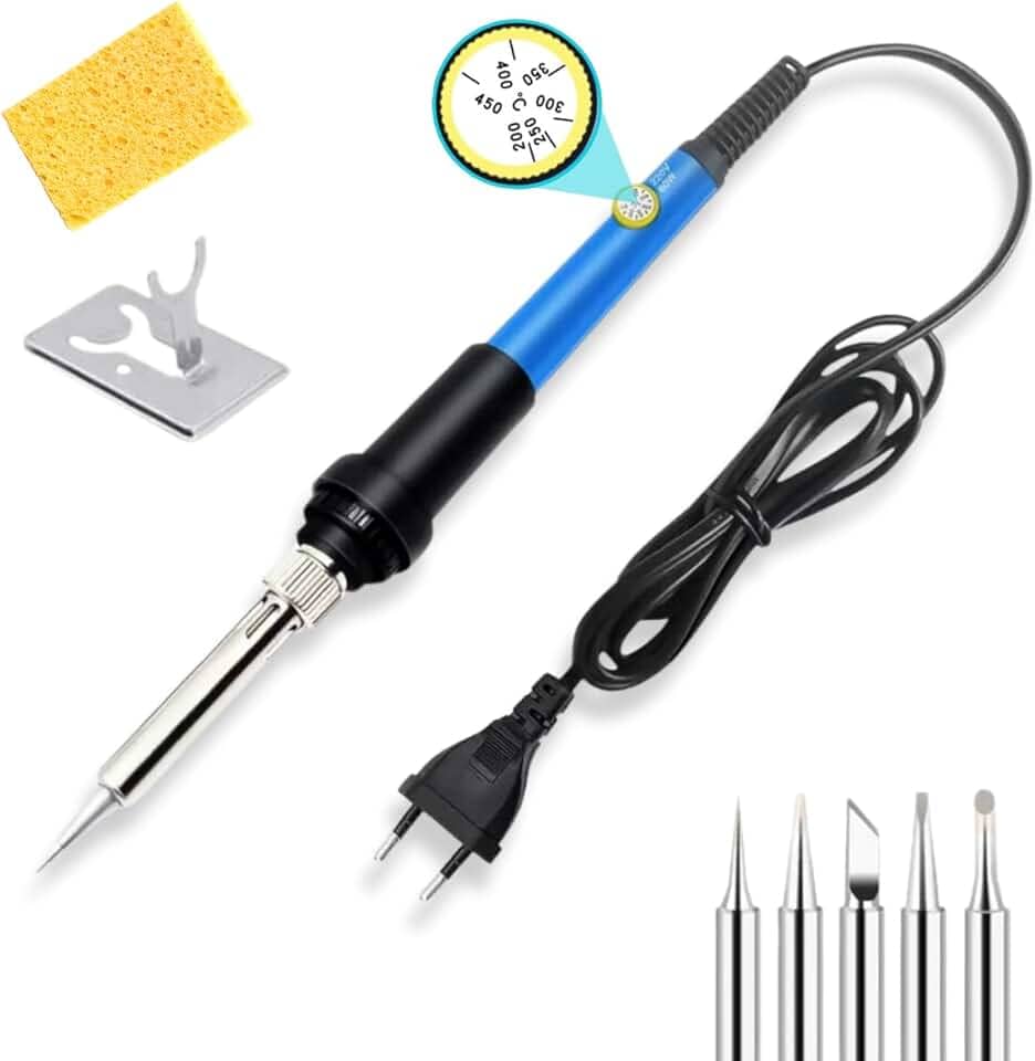 Ferro De Solda 60w com Temperatura Ajustável Profissional + 6 Pontas Suporte e Esponja (220, Volts)