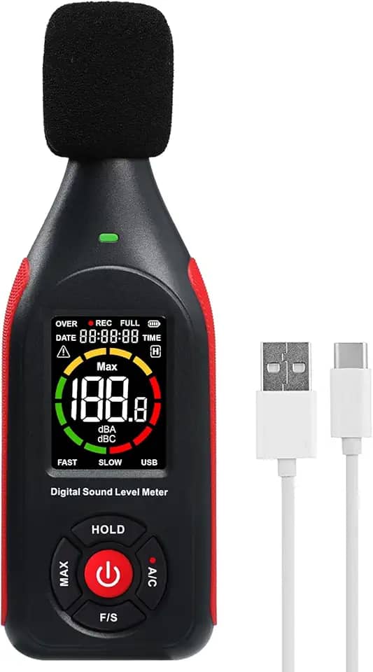 Decibel Meter Data Logger Medidor De Nível De Som Digital Com 31.000 Registros De Dados E Exportação De Dados Usb, Gravador De Decibelímetro De Som Recarregável, A/C Weighted Max Data Hold F