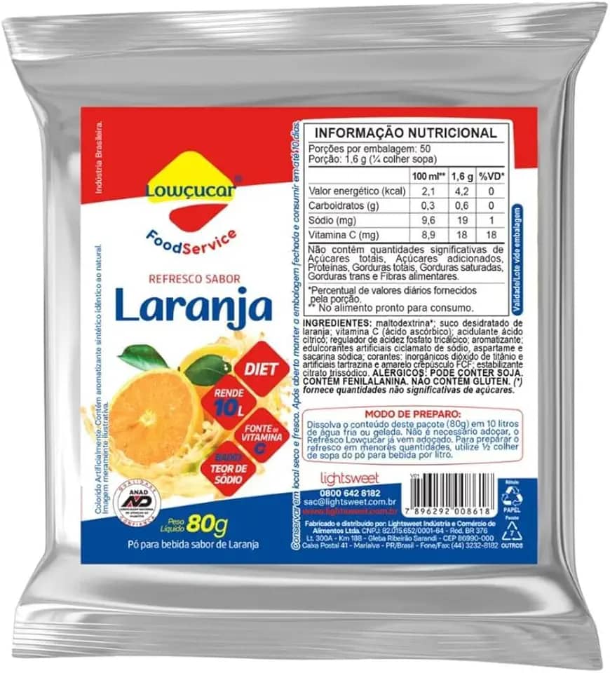 Refresco Suco em Pó Sabor Laranja Zero Açúcares 80g - Magro Lowçúcar