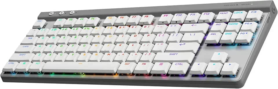 Teclado Mecânico Gamer Sem Fio Logitech G515 com Design TKL,Tecnologia LIGHTSPEED, RGB LIGHTSYNC, Conexão USB ou Bluetooth, Switch GL Brown Tactile e Bateria Recarregável - Branco