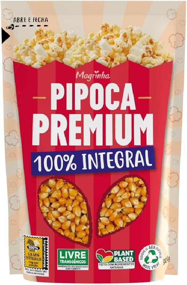 Milho de Pipoca Da Magrinha 300g – Premium, Grãos Selecionados, Milho Não Transgênico, Alta Expansão, Sem Glutamato, Plant-Based e Natural, Sem Lupas de Alto Teor