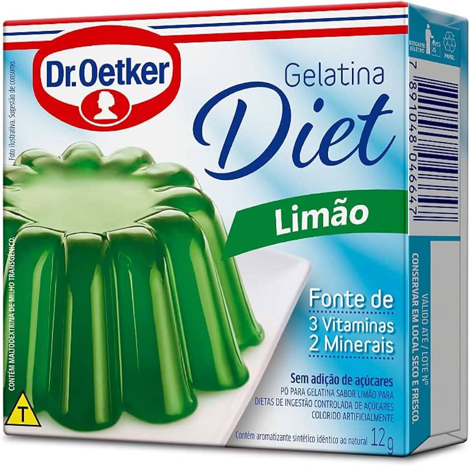 Dr. Oetker Gelatina em Pó Diet, Sabor Limão, Sobremesa com Sabor e Consistência Deliciosa, Fácil de Fazer, 12g