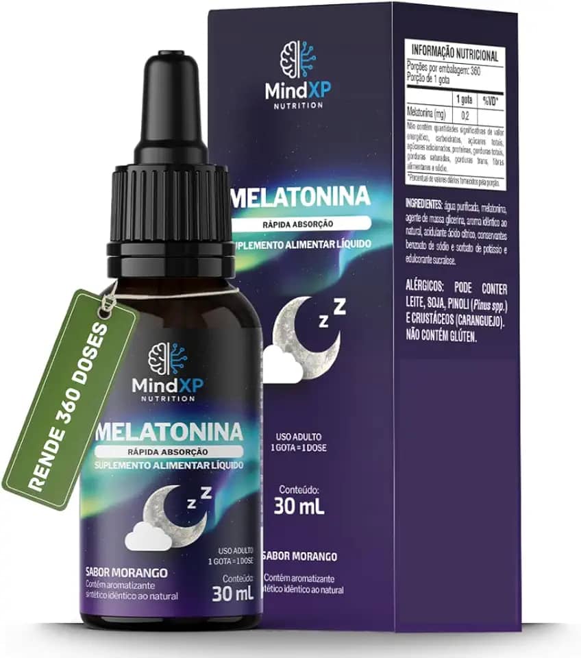 Melatonina em Gotas 100% Pura Sublingual 30ml Sabor Morango MINDXP NUTRITION RÁPIDA ABSORÇÃO 360 doses
