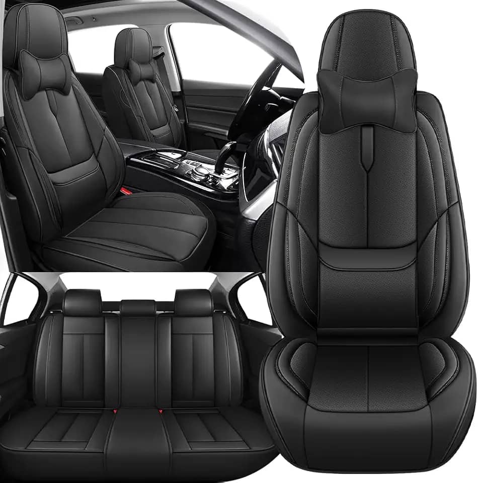 Capa de assento completa para Cadillac VISTIQ 2026, capa de assento à prova d'água, compatível com airbag, antiderrapante, fácil de limpar com travesseiros (conjunto completo de luxo/preto)