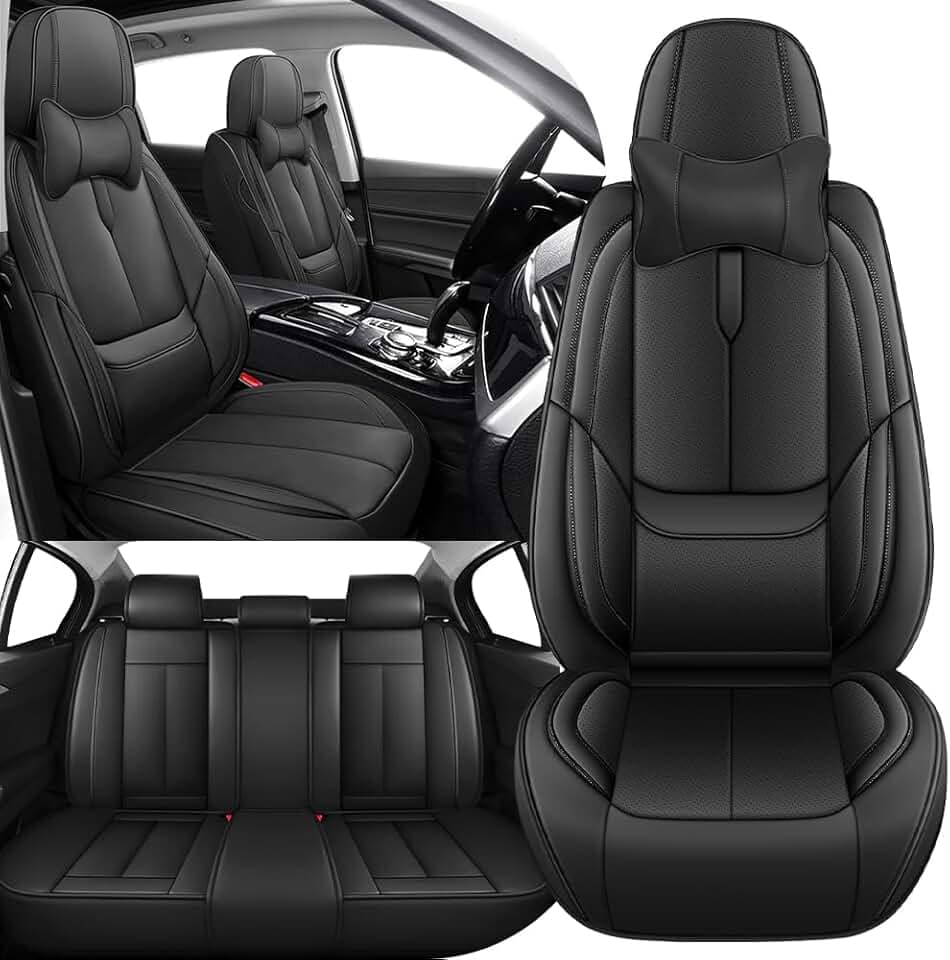 Capa de assento completa para Cadillac VISTIQ 2026, capa de assento à prova d'água, compatível com airbag, antiderrapante, fácil de limpar com travesseiros (conjunto completo de luxo/preto)