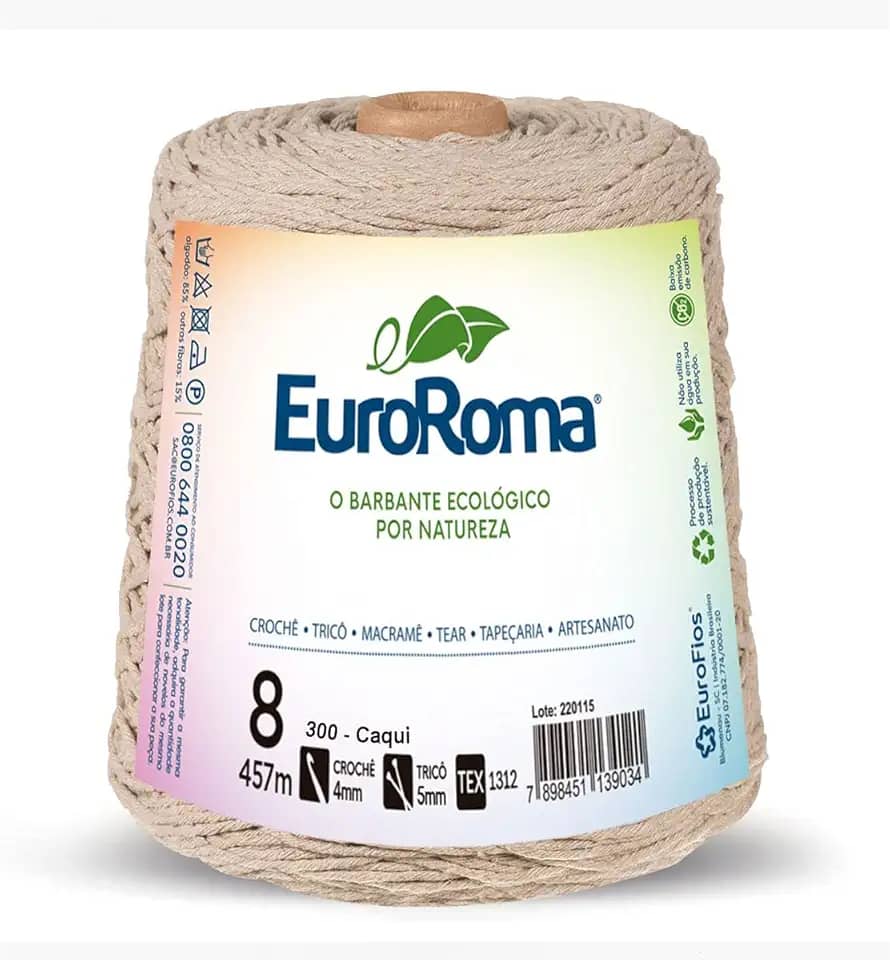 Barbante, Euroroma, 4/8 Fios, Caqui, 600 Gramas, 457 Metros, Multicolor, 640300