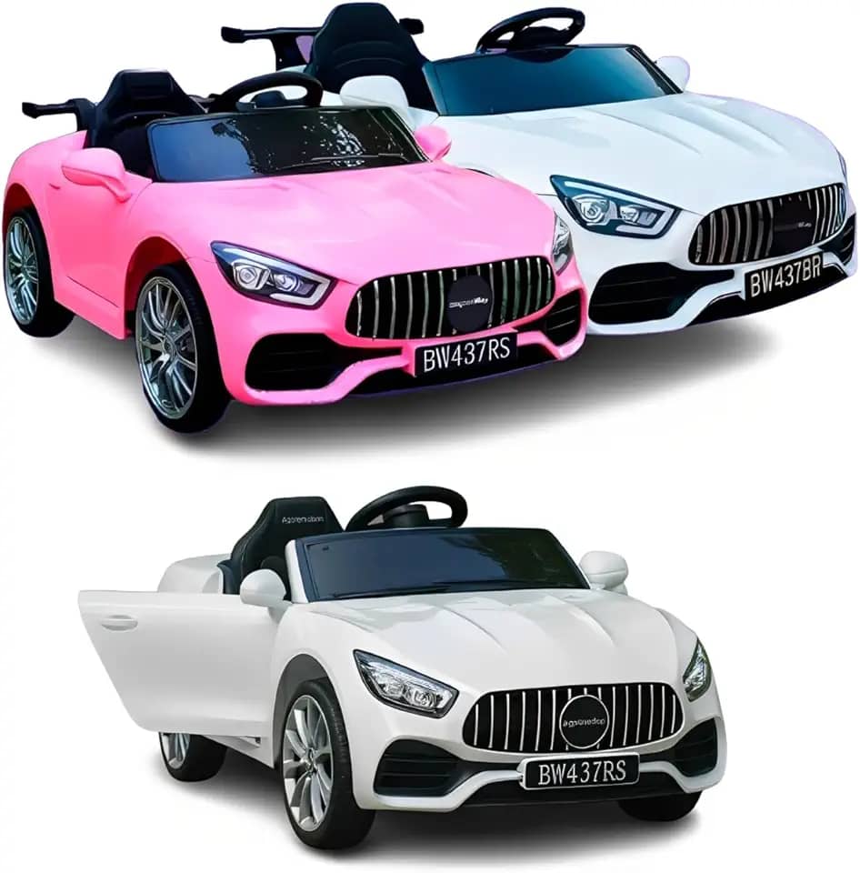 Mini Carro Elétrico Infantil Pluggei 6V com Controle Remoto - Bateria Recarregável Bivolt (BW437, Branco)