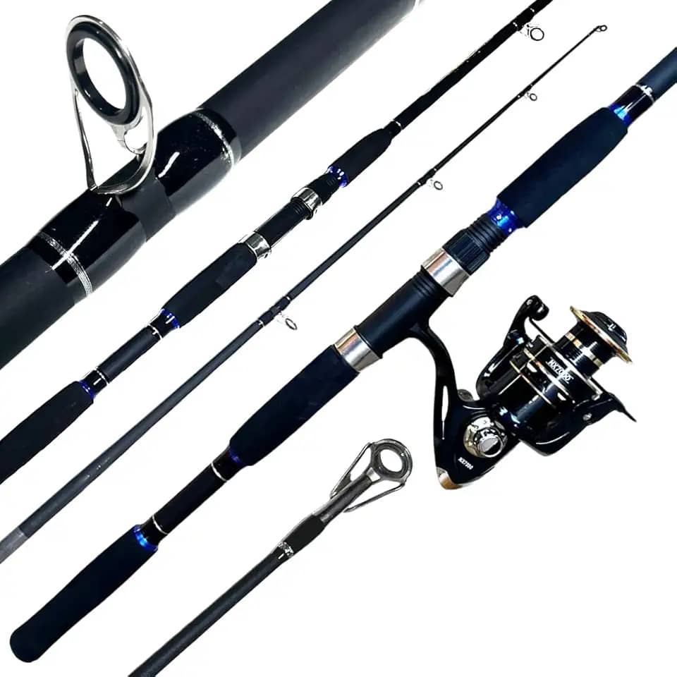 KIT DE PESCA PESADA MOLINETE 7000 15 ROLAMENTOS VARA CARBONO 1.80M 60LB - 2 PARTES