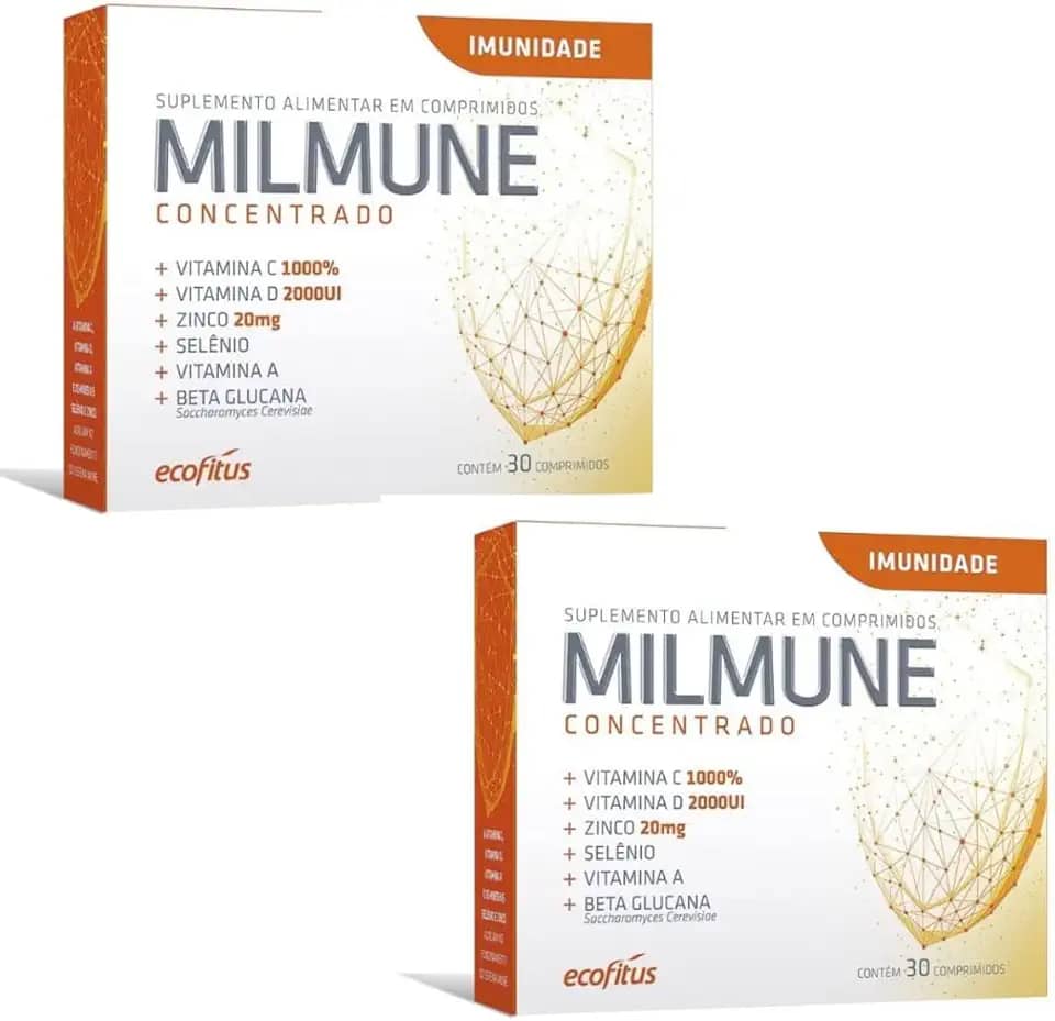 Kit Com 2 Milmune Concentrado, Suplemento Alimentar com Vitaminas C, D, A, Zinco e Selênio, 30 Comprimidos