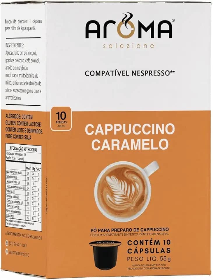 Aroma Selezione Cápsulas de Cappuccino Caramelo, Compatível com Nespresso, Contém 10 Cápsulas