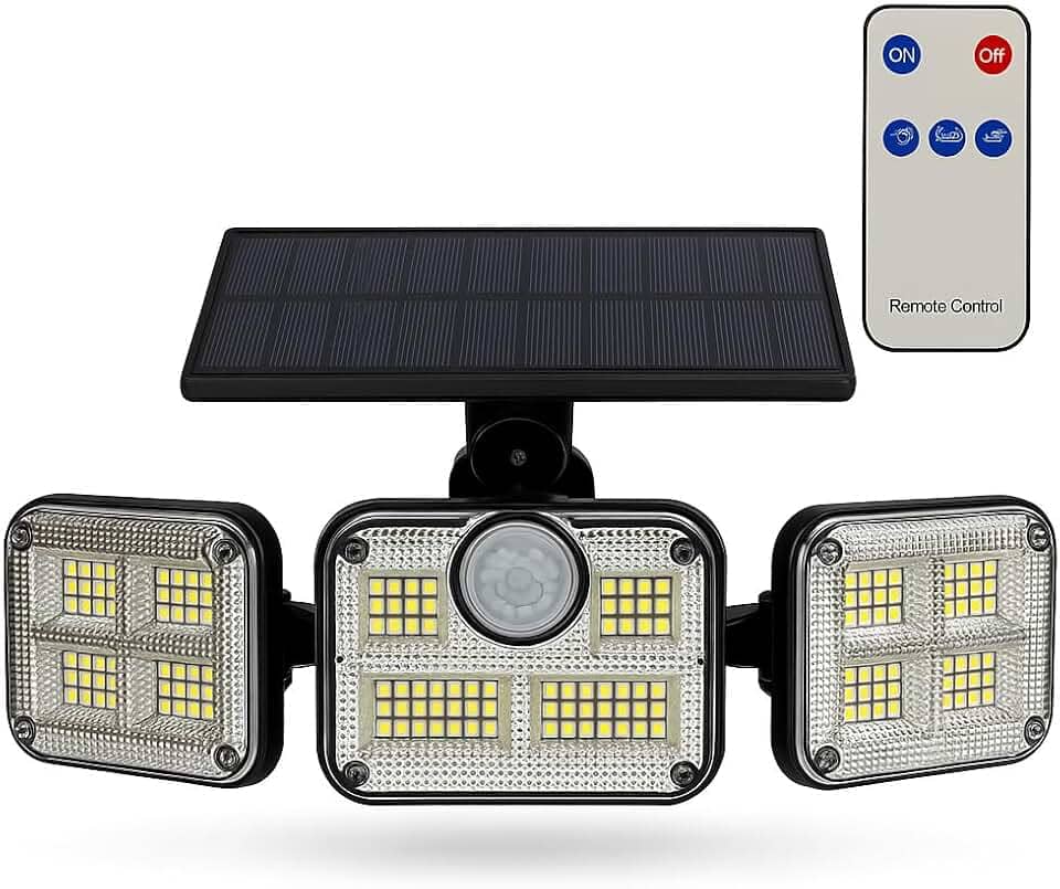 Luminária Solar Led Parede Refletor Fotovoltaica com Sensor de Movimento Luminária Solar 3000mAh à Prova D’Água com Controle Remoto Holofote com Painel Área Externa Dobravel.