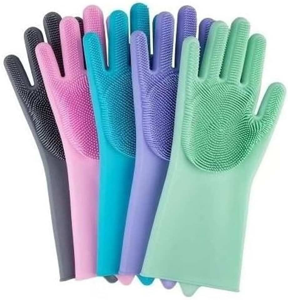 Luva de Silicone Multiuso para Lavar Louça, Esponja Antibactéria