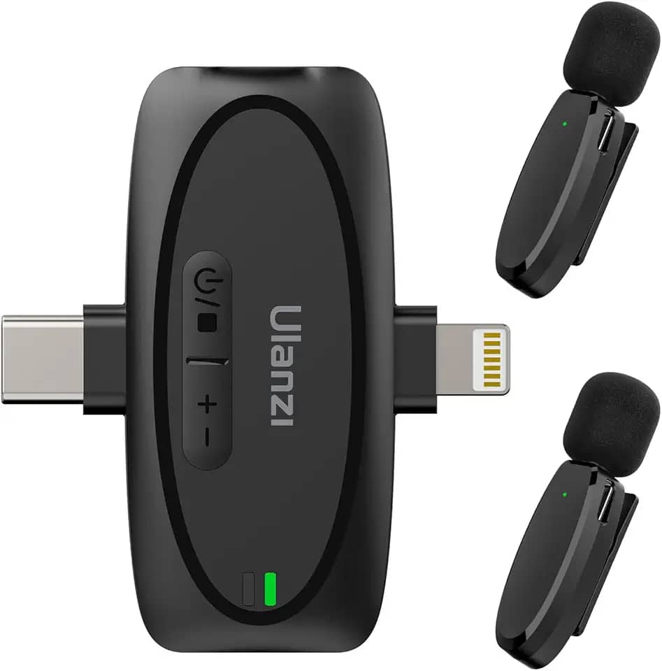 Microfone Lapela Sem Fio ULANZI V6 para iPhone iPad Android Câmera, Microfone 3-em-1 Plug-Play para Gravação de Vídeo no Telefone Entrevista Youtubers Vlogueiros, Alcance de Transmissão de 164ft