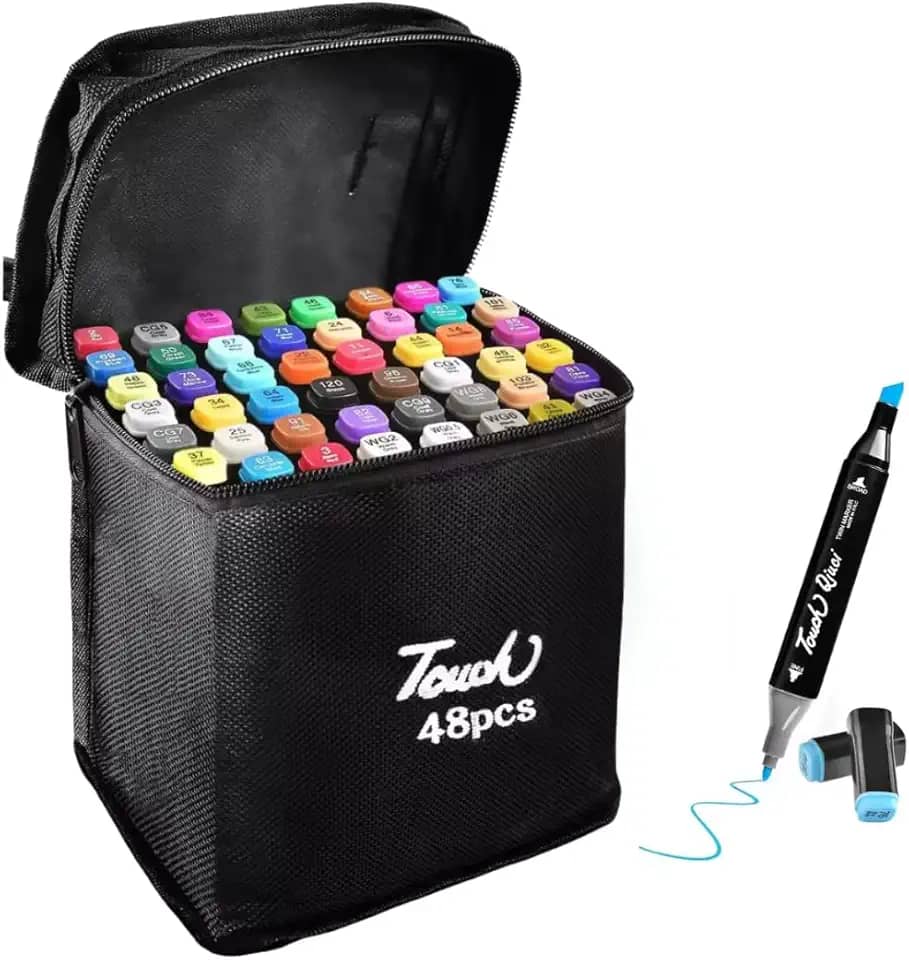 Kit Marcadores Canetinha Ponta Dupla Touch Sweet + Estojo | Canetas Coloridas à Base de Álcool | Ponta Fina e Grossa | Ideal para Desenho, Arquitetura, Moda, Mangás e Ilustrações (48 CORES)
