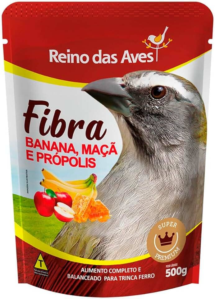 Ração Para Trinca Ferro, Fibra Banana, Maça e Propolis 500g - Reino Das Aves
