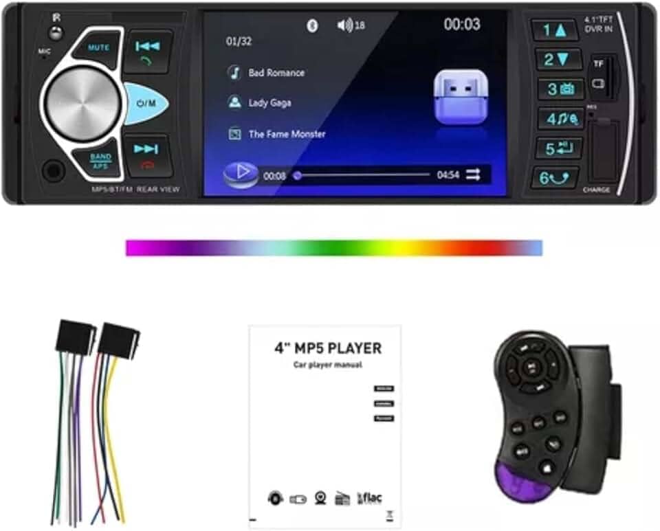 Som Automotivo Bluetooth,Tela HD de 4.1 Polegadas, Controle no Volante e Conexão para Subwoofer - Ideal para Segurança e Entretenimento em Viagens