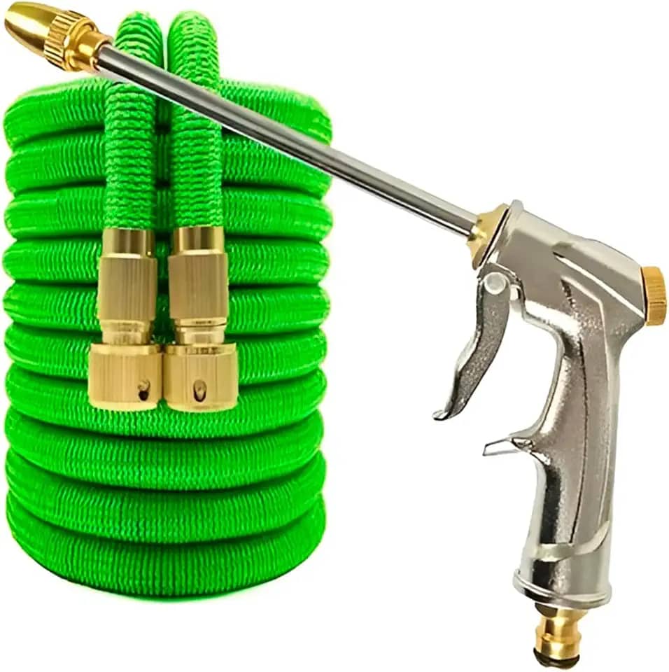 Mangueira Expansível para Jardim, 19mm, Verde, com Bico Pulverizador Multifunção e Conectores de Latão, Retrátil e Flexível