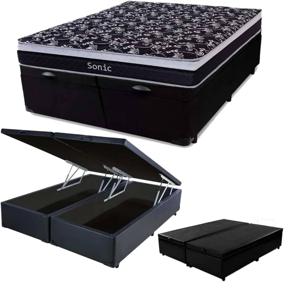 Cama Box c/Baú Queen + Colchão de Molas Ensacadas Firme para 120 kilos 158x198x64cm