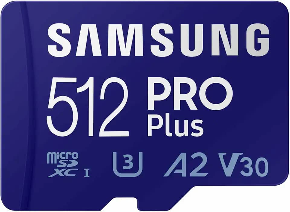 Samsung Cartão de memória microSD PRO Plus + adaptador, 512 GB microSDXC, até 180 MB/s, Full HD e 4K UHD, UHS I, C10, U3, V30, A2, para smartphones Android, tablets, GoPro e drone DJI (MB MD512SA/AM)