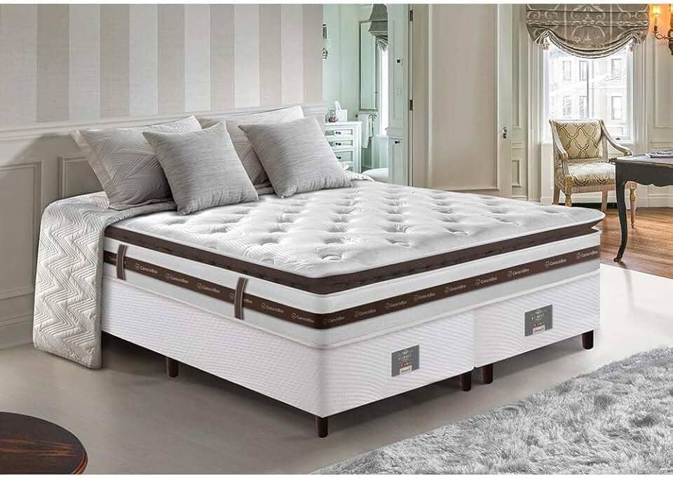 Cama Box King Colchão + Box 193x203 Molas Ensacadas Cama Inbox Relax Pillow