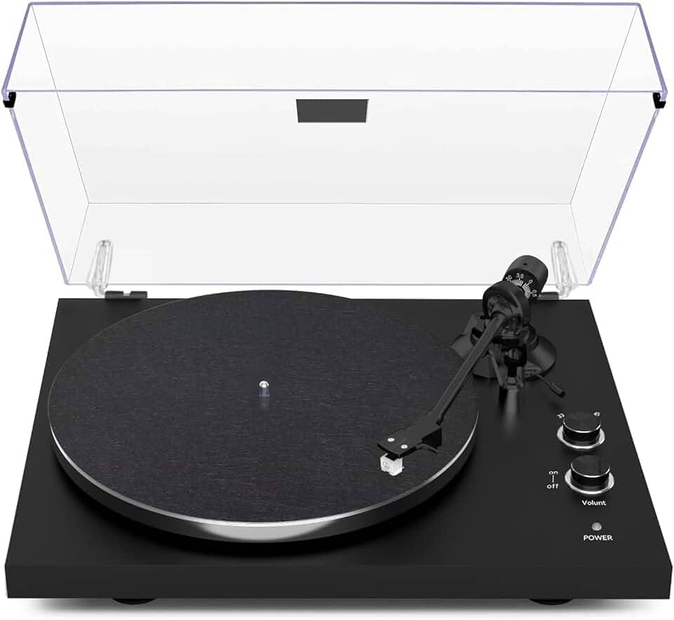 ANVAR VEDO Vinil Player Bluetooth - Toca Discos com Transmissão Sem Fio, Mesa Giratória, Braço de Canto Ajustável, Som de Alta para 7/10/12 Polegadas, Design Retro e Moderno para Presente 110V/220V