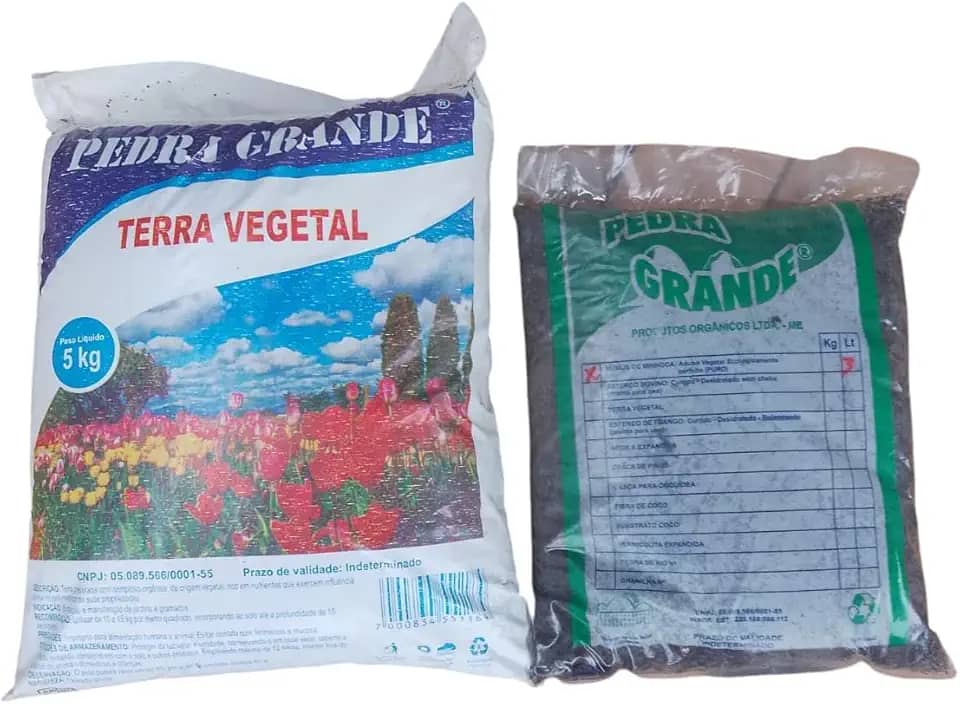 Kit Terra Vegetal 5kg + Húmus de Minhoca 3L - Pedra Grande - Plantas - Horta - Vasos - Composto - Substrato
