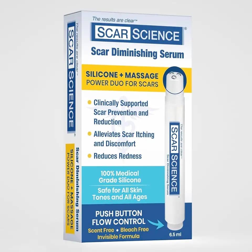 Bastão de silicone para cicatrizes – Gel para cicatrizes de silicone de grau médico com aplicador de botão de pressão, dupla de massagem para cicatrizes cirúrgicas, queloides e acne – Seguro para