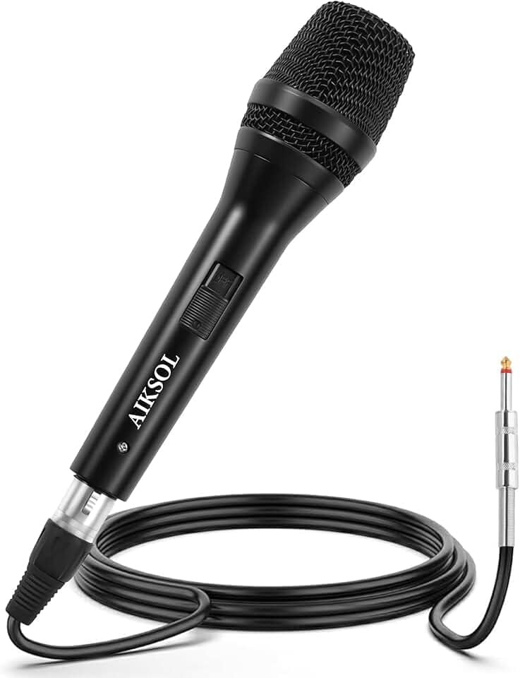 Microfone com fio para cantar, karaokê de mão dinâmico vocal profissional, microfone de estúdio cardioide, XLR de 5 metros e 6,35 mm com interruptor de ligar e desligar, para alto-falantes/mixer
