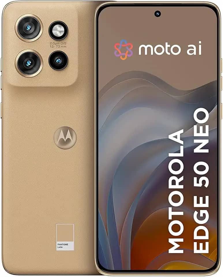 Smartphone Motorola Edge 50 Neo 5G - 256GB 16GB (8GB RAM+8GB Ram Boost) 50MP Sony Camera Moto AI Ultrarresistencia militar - Latte Vegan Leather