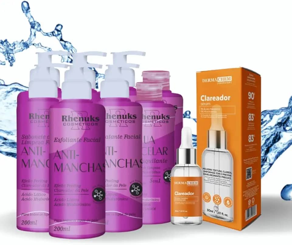 Generic Kit de Skincare Anti Manchas Efeito Peeling com Hialurônico + Sérum Clareador Dermachem para Face (Kit Completo com 5 Itens)