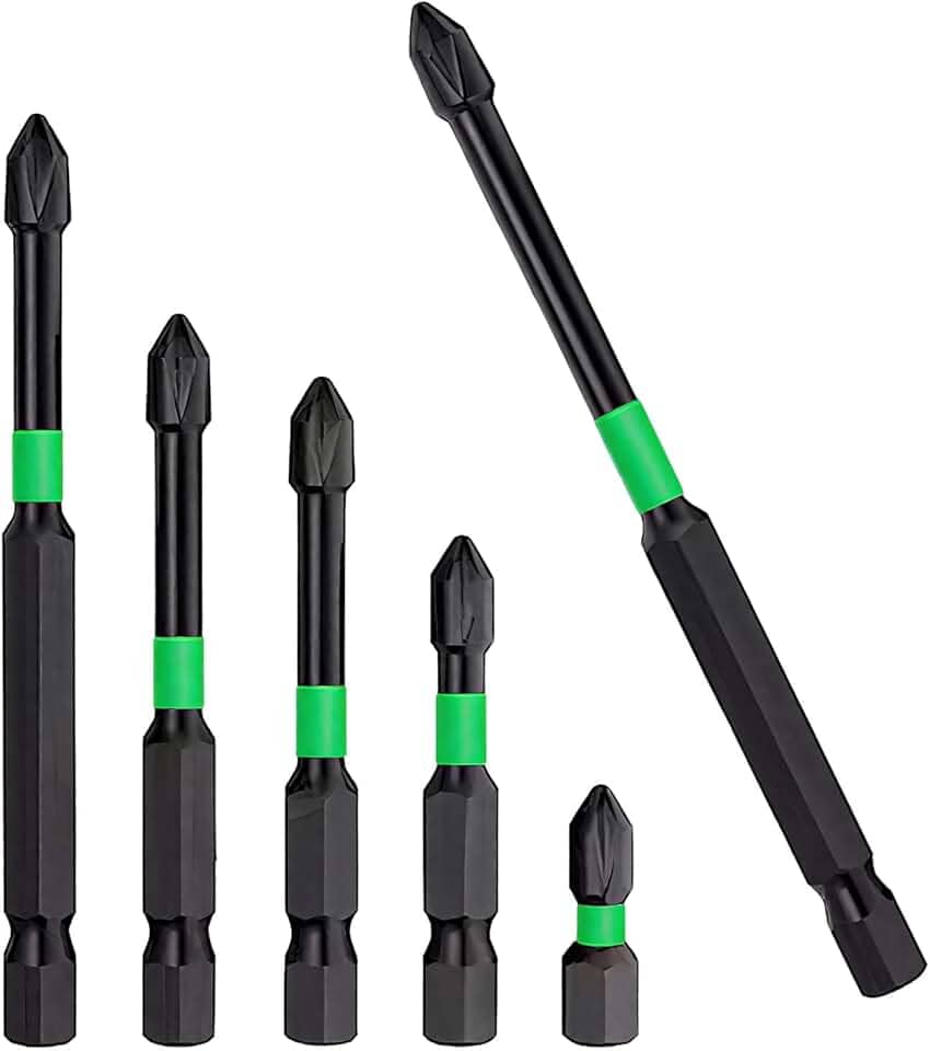 Jogo de 6 Bits Magnéticos Phillips para Chave de Fenda, Aço Liga de Alta Resistência, 1/4 Polegada, para Parafusadeiras Elétricas e Manuais, 25 a 150mm