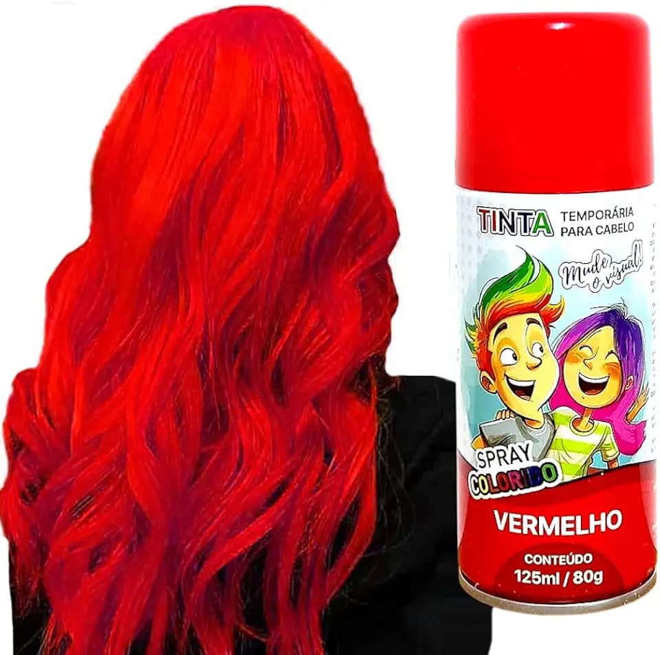 Tinta de Cabelo Temporária Vermelho Spray lavável Cabelo Maluco Festas Carnaval