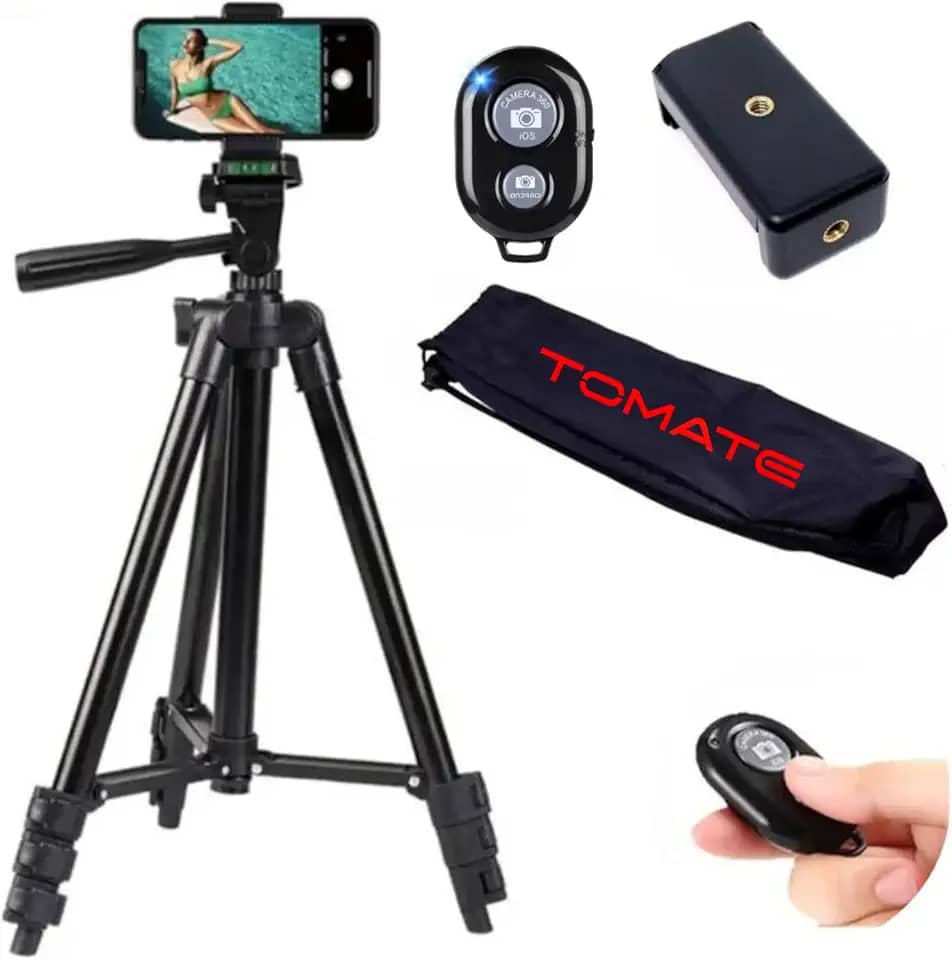 Tripé para Câmera e Celular com Nível Bolsa e Suporte de celular Kit Tripod com controle remoto sem fio