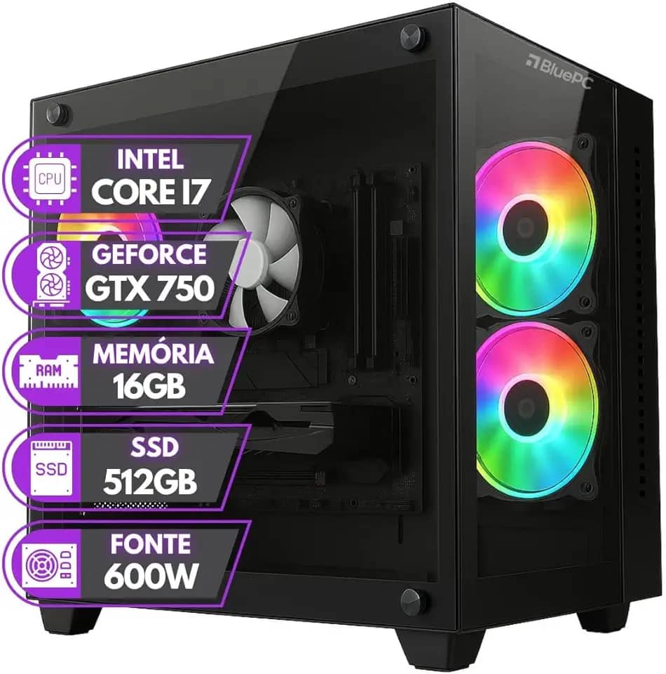 PC Gamer BluePC RUSH - Intel Core i7 16GB RAM Geforce GTX 750 4GB SSD 512GB - PGBP-RUS1020