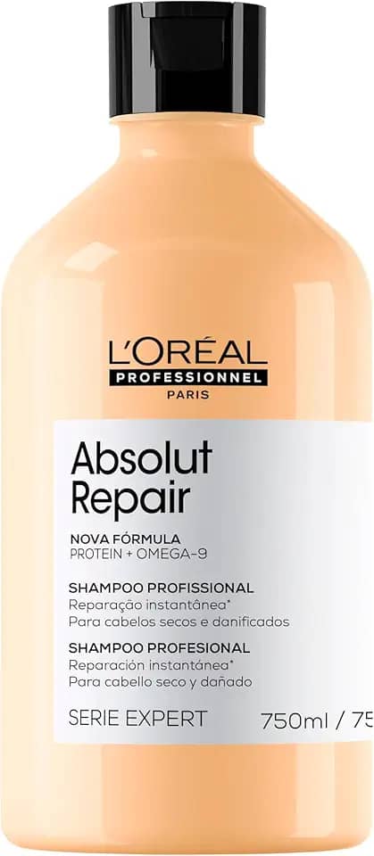 L'Oréal Professionnel Absolut Repair, Shampoo Profissional com Proteína de Trigo e Ômega 9, Ação Reparadora para Cabelos Secos e Danificados, 750ml