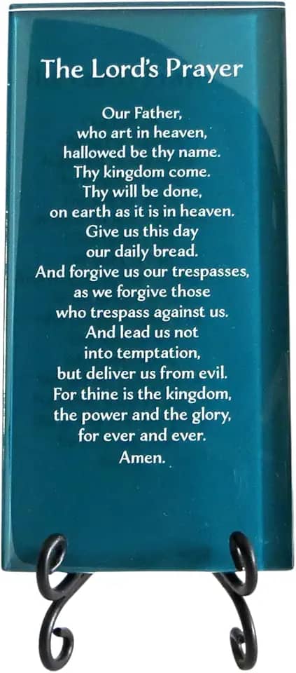 Placa de vidro inspiradora da Lifeforce Glass The Lord's Prayer How Jesus Taught Us to Pray. Serenidade para sua mesa, cavalete dobrável incluído
