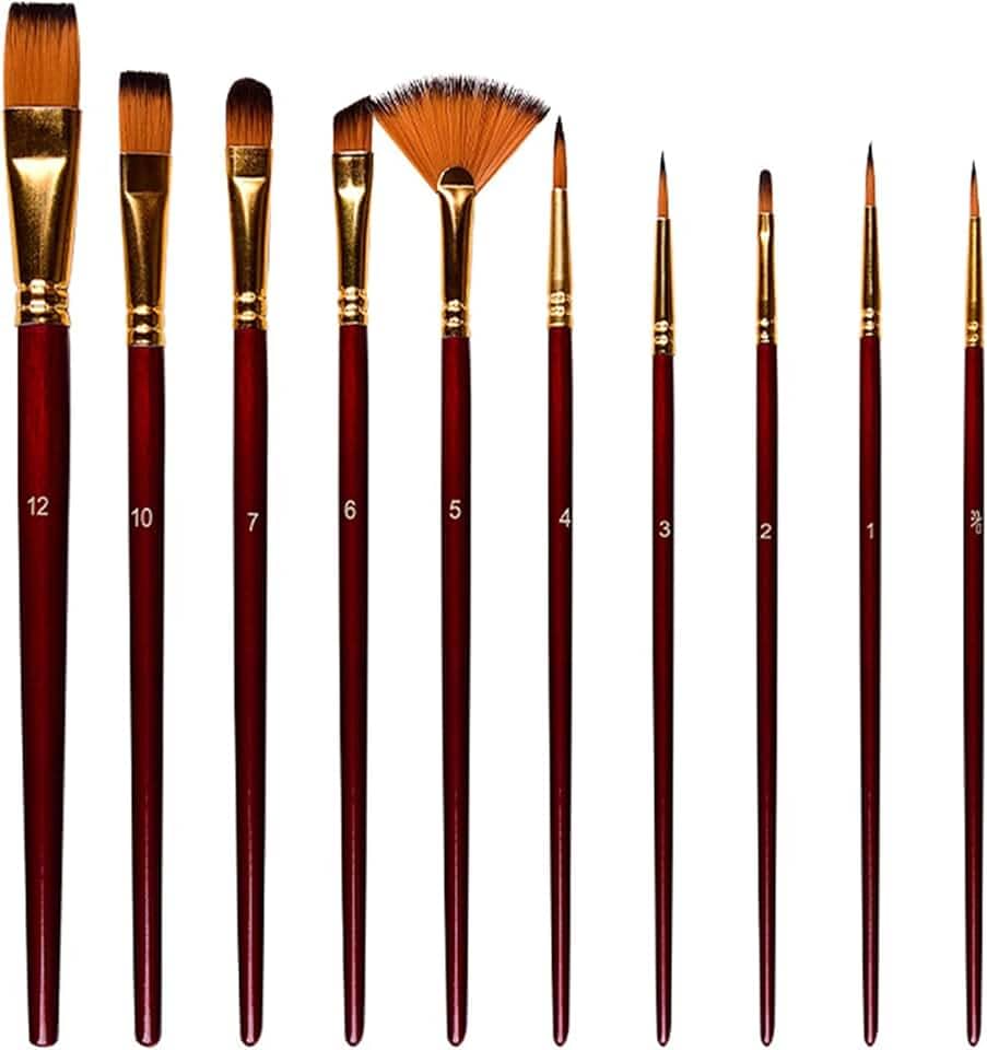 Moochy 10pcs conjunto de pincéis de pintura Kit de pincel para artistas múltiplos pincéis médios com cabelo de náilon para artista acrílico Aquarelle aquarela guache pintura a óleo para grandes fonte