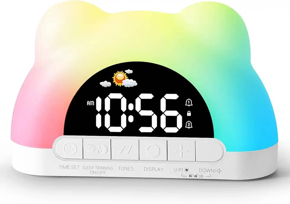 Hournor Despertador Infantil, Despertador Ok Para Acordar Para Crianças, Relógio De Treinamento Para Dormir Para Crianças Pequenas Com Luz Noturna De 12 Cores Para Quarto, Máquina De Som, Presente D