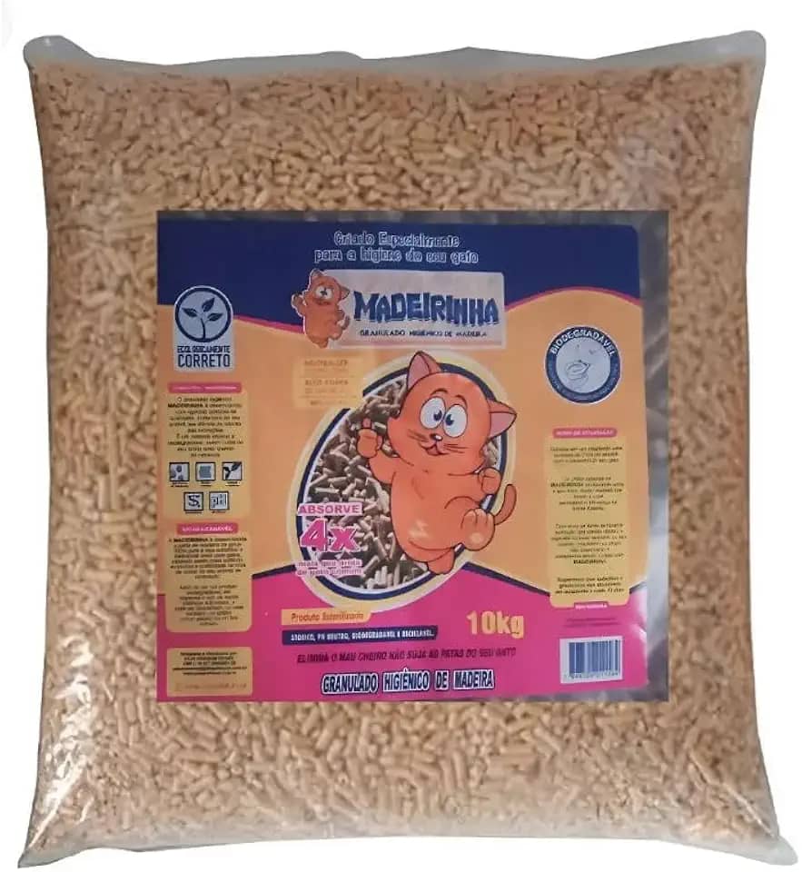 Pellets Higiênico De Madeira Para Gatos Madeirinha 10 Kg