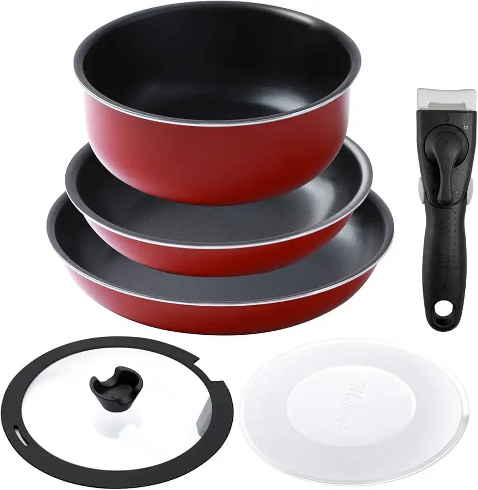 Conjunto de 6 panelas e frigideiras, conjunto de panelas antiaderentes, alça removível, conjuntos de panelas de cozinha de indução antiaderentes com alça removível, conjunto de panelas para