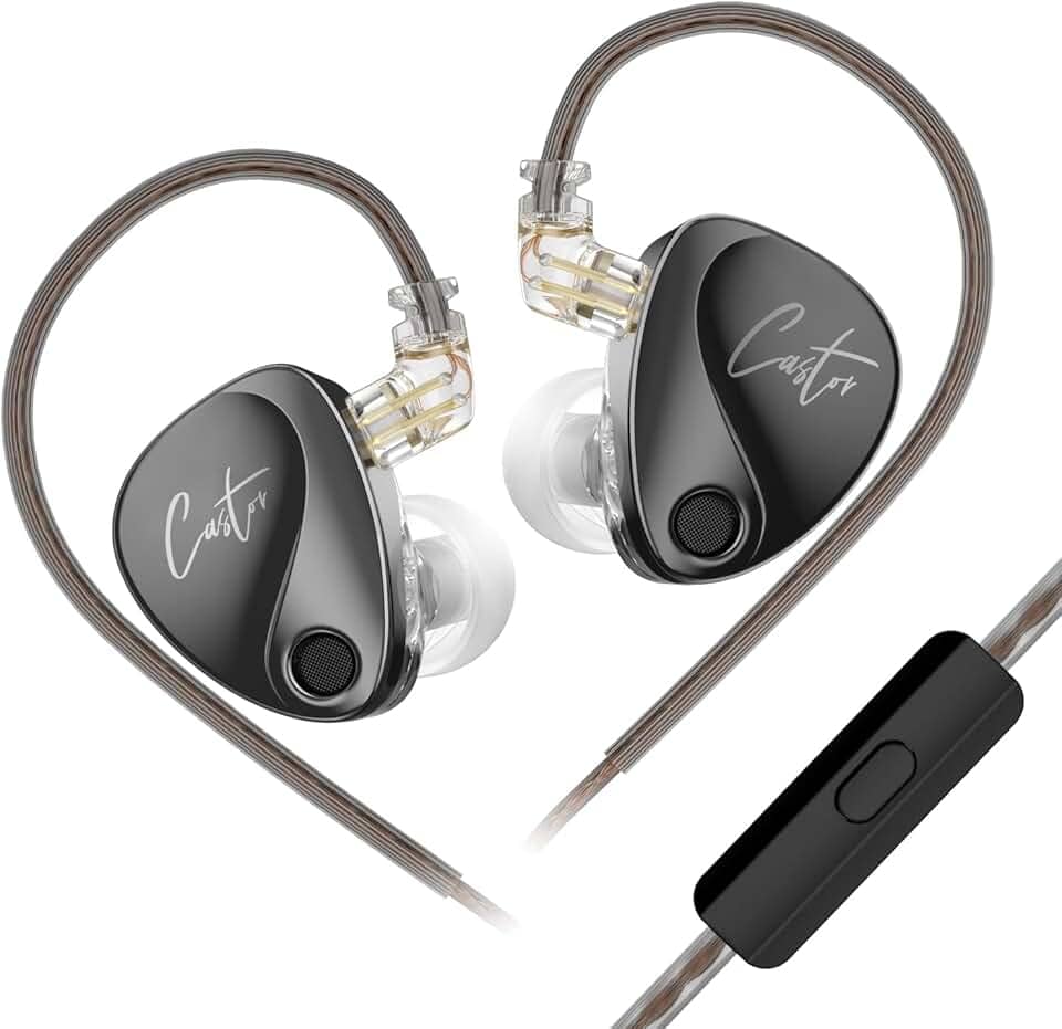 KZ Castor in Ear Monitors Fones de ouvido graves com fio, 2 fones de ouvido dinâmicos de e armadura equilibrada, fones de ouvido IEM HiFi Super Bass para cantores, músicos, bateristas