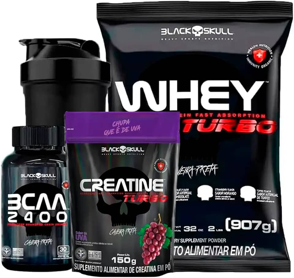 Combo Whey Protein Turbo + Bcaa + Creatina- Black Skull (Baunilha)