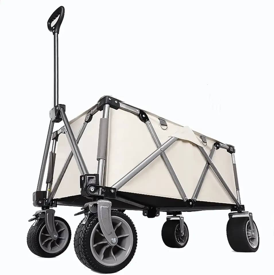 Campitrolley ao ar livre, carro portátil Foldipiquenique, veículo de carga multifuncional, grande carrinho de armazenamento de tecido Oxcloth, para acampamento, esportes, compras, bege/a