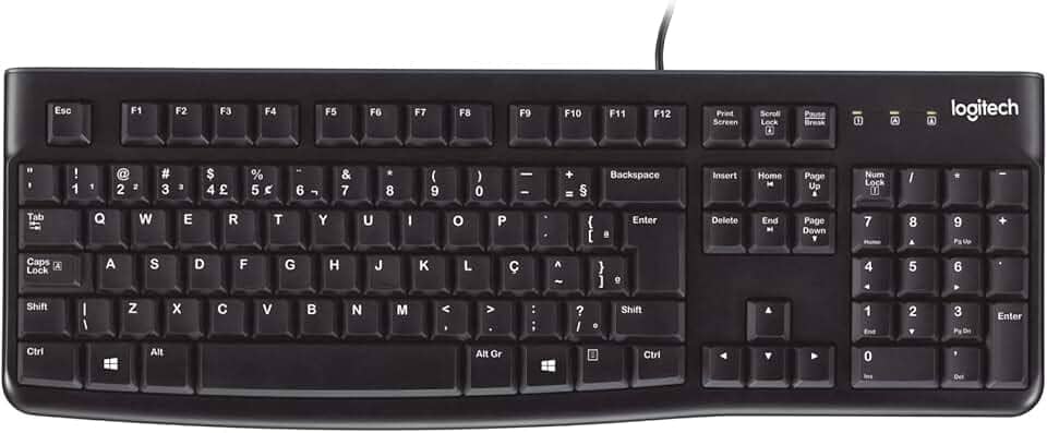 Teclado com fio USB Logitech K120, Resistente à Respingos, Barra de Espaço Curva, Compatível com PC e Notebook, Layout ABNT2