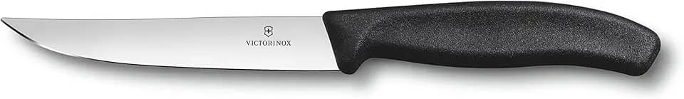 Victorinox 6.7903.12 Faca de bife gourmet clássica suíça ideal para fatiar uma ampla variedade de cortes de bife lâmina reta em preto, 12 cm