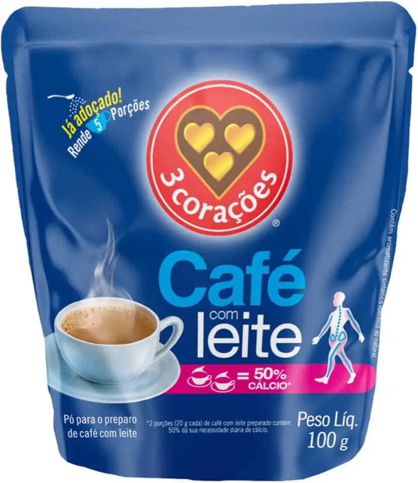 3 Corações Café Com Leite Sachê 100G Refil