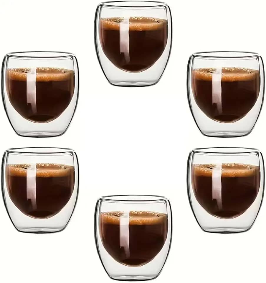 Kit 6 Copos de Vidro Borossilicato com Parede Dupla 100ml - Xícaras Térmicas para Café Espresso, Chá e Cappuccino (6)